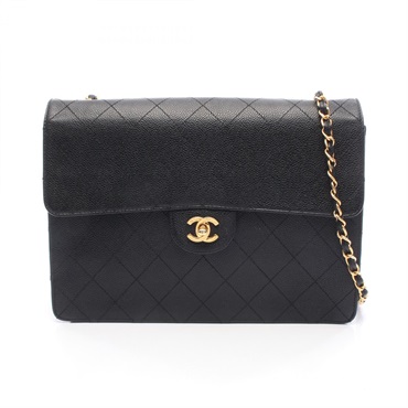 CHANEL Matelasse Chain Shoulder Bag Grained calf leather Black Used Women GHW CC