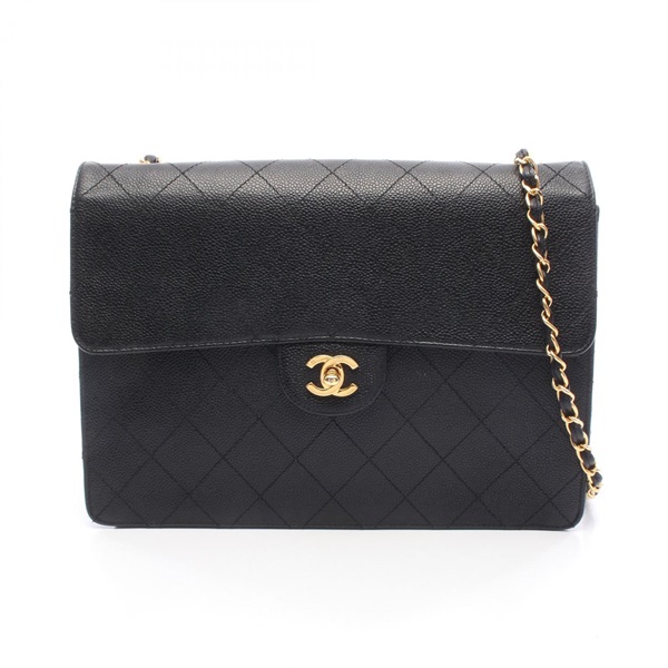 CHANEL Matelasse Chain Shoulder Bag Grained calf leather Black Used Women GHW CC