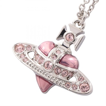 Vivienne Westwood DIAMANTE HEART Necklace Pendant SS Rhinestone Silver Pink NEW