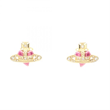 Vivienne Westwood NEW DIAMANTE HEART Pierced earrings Gold Plated Rhinestone