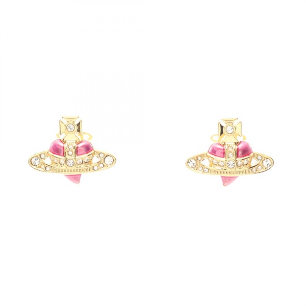 Vivienne Westwood NEW DIAMANTE HEART Pierced earrings Gold Plated Rhinestone