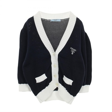 PRADA Logo cardigan cotton Navy White #42 Used Women