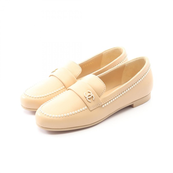 CHANEL COCO Mark Flats Loafers leather Beige Used Women #36