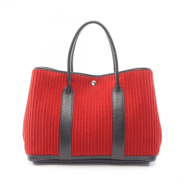 HERMES Garden party PM Hand Tote Bag Felt leather Red Black Used Women SHW J
