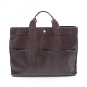 HERMES Fourre-tout MM Tote hand Bag F Evercalf leather Havane Used Women SHW