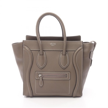 CELINE Luggage micro shopper Tote Hand Bag 167793 leather Gray Used Women