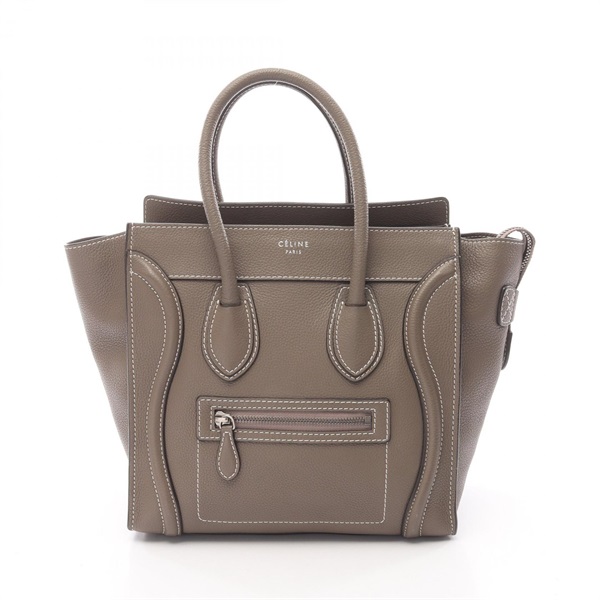 CELINE Luggage micro shopper Tote Hand Bag 167793 leather Gray Used Women