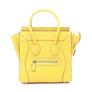 CELINE Luggage micro shopper Tote Hand Bag leather Yellow Used Women