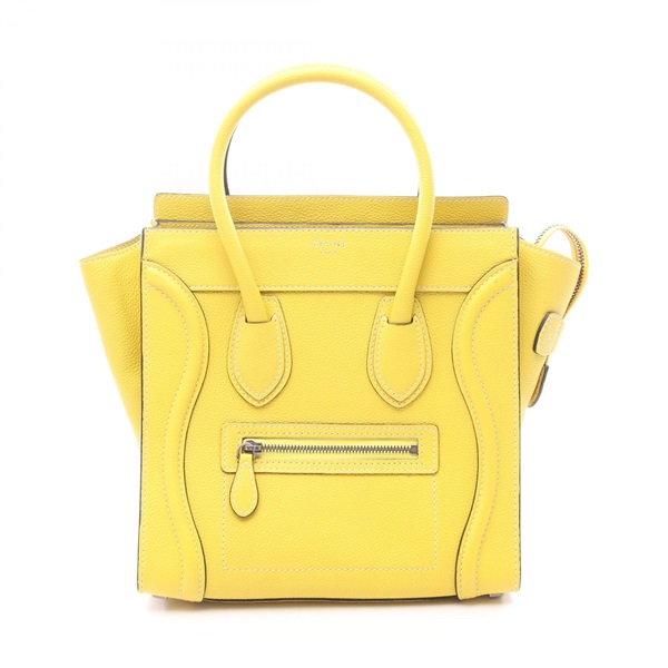 CELINE Luggage micro shopper Tote Hand Bag leather Yellow Used Women