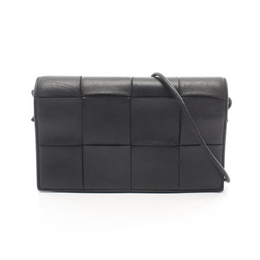 BOTTEGA VENETA cassette Crossbody Shoulder Bag 715579 leather Black Used Women