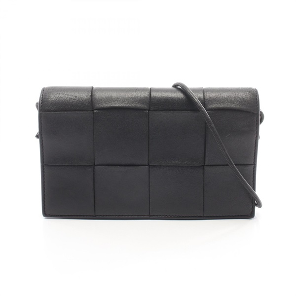BOTTEGA VENETA cassette Crossbody Shoulder Bag 715579 leather Black Used Women