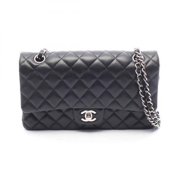 CHANEL Matelasse W flap Chain Shoulder Bag A01112 Lamb leather Black Used SHW CC