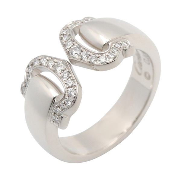 CARTIER 2C Boucle Diamond Ring 18KWG White Gold Used Women US size #6.25 #53