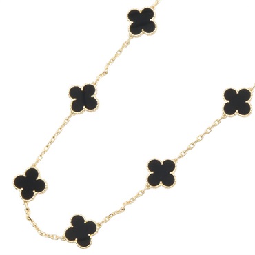 Van Cleef & Arpels Vintage Alhambra Onyx 10 Motif Necklace 18KYG Gold Used women