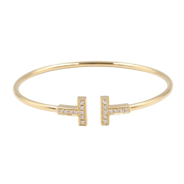TIFFANY＆CO T wire Bracelet Bangle 18KYG Yellow Gold Diamond Clear Used Women