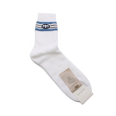 GUCCI Interlocking G socks chausettes 676824 cotton White Blue mens
