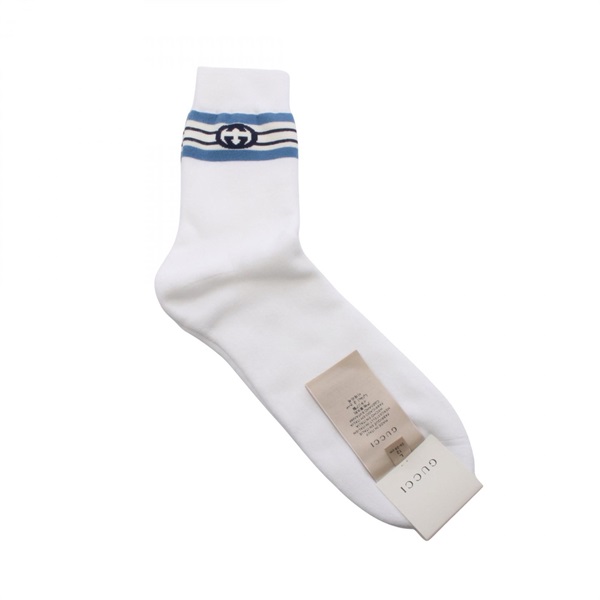 GUCCI Interlocking G socks chausettes 676824 cotton White Blue mens
