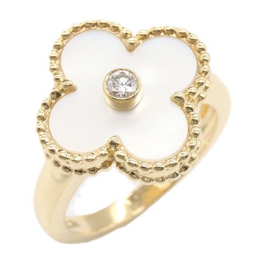 Van Cleef & Arpels Vintage Alhambra Mother of Pearl 1PD Ring 18KWG #49 US 4.75