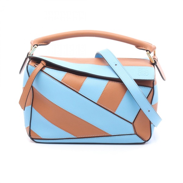 LOEWE Puzzle small Shoulder Crossbody Handbag leather Brown Blue Used Women