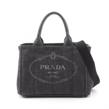 PRADA CANAPA Shoulder Crossbody Tote Handbag 1BG439 denim Gray Used Women