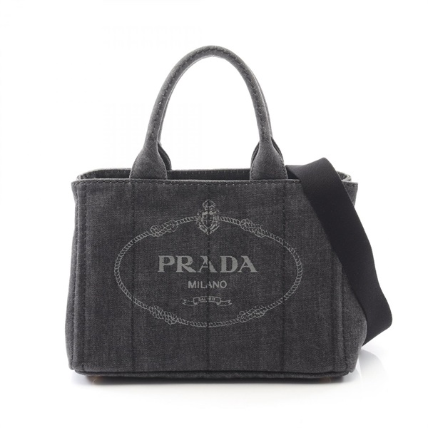 PRADA CANAPA Shoulder Crossbody Tote Handbag 1BG439 denim Gray Used Women