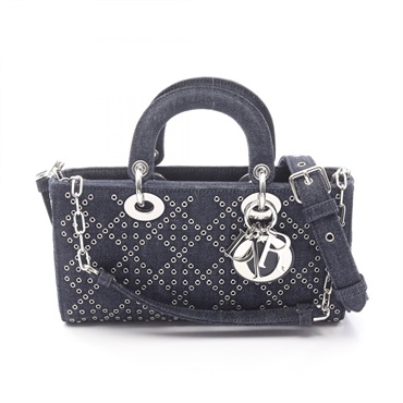 Christian Dior Lady D-Joy Medium 2Way Shoulder Handbag denim Navy Used Women CD
