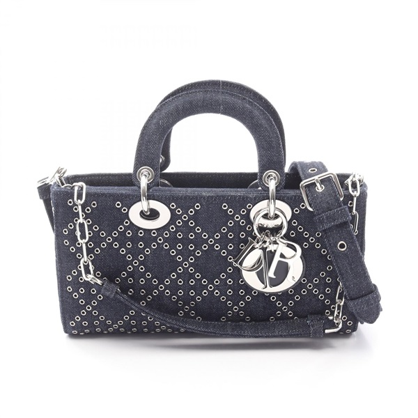 Christian Dior Lady D-Joy Medium 2Way Shoulder Handbag denim Navy Used Women CD