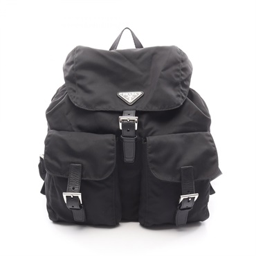 PRADA VELA Rucksack Backpack Nylon Saffiano leather Black Used Women
