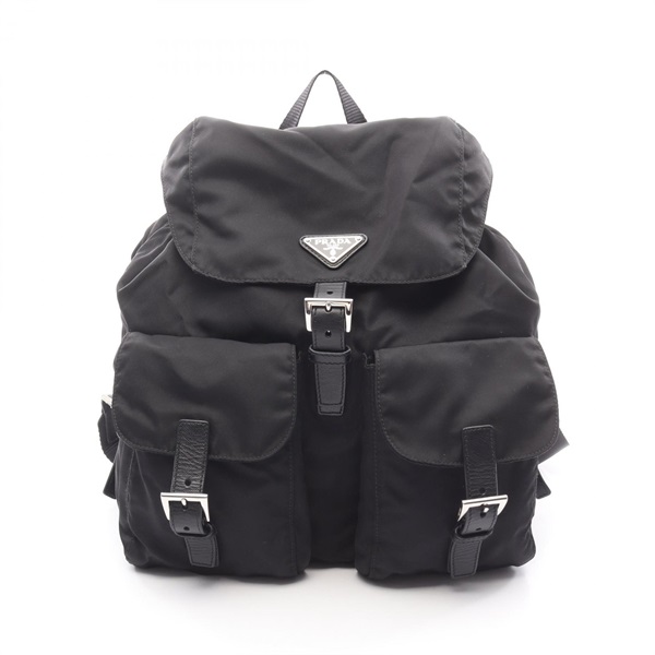 PRADA VELA Rucksack Backpack Nylon Saffiano leather Black Used Women