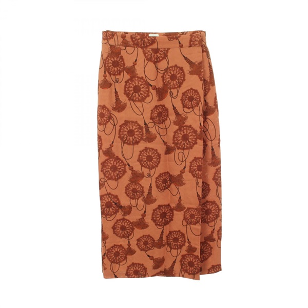 HERMES CLIQUETIS AQUARELLE Long Skirt #36 silk Brown Women