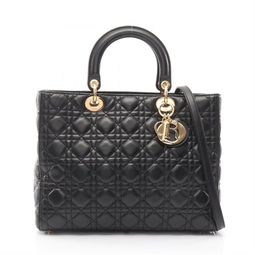 Christian Dior Lady Dior Large Cannage tote shoulder Handbag leather Black Used