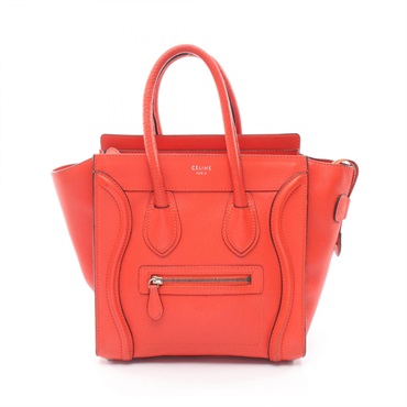 CELINE Luggage micro shopper Hand Tote Bag 167793 leather Red Used Women