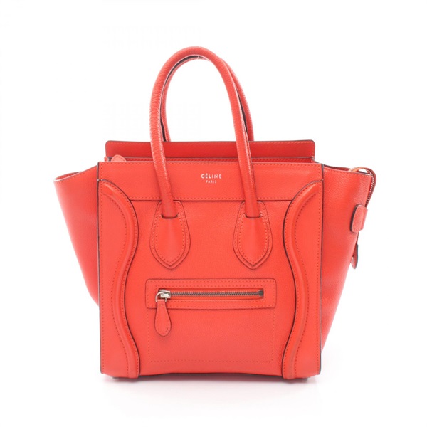 CELINE Luggage micro shopper Hand Tote Bag 167793 leather Red Used Women