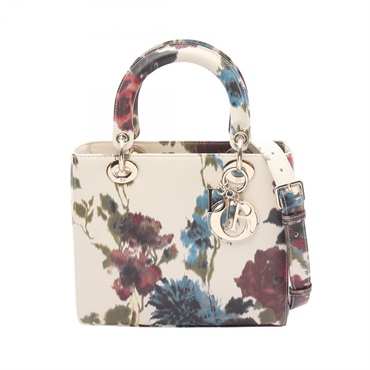 Dior LADY DIOR Medium Shoulder Bag Handbag leather White Multicolor Used Women