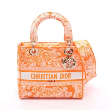 Christian Dior LADY D-LITE Medium shoulder crossbody tote Handbag canvas Orange