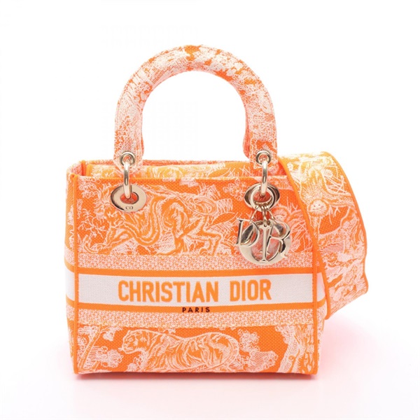 Christian Dior LADY D-LITE Medium shoulder crossbody tote Handbag canvas Orange