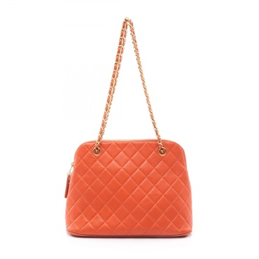 CHANEL Matelasse Chain Shoulder Bag Grained Calfskin leather Orange Used GHW CC