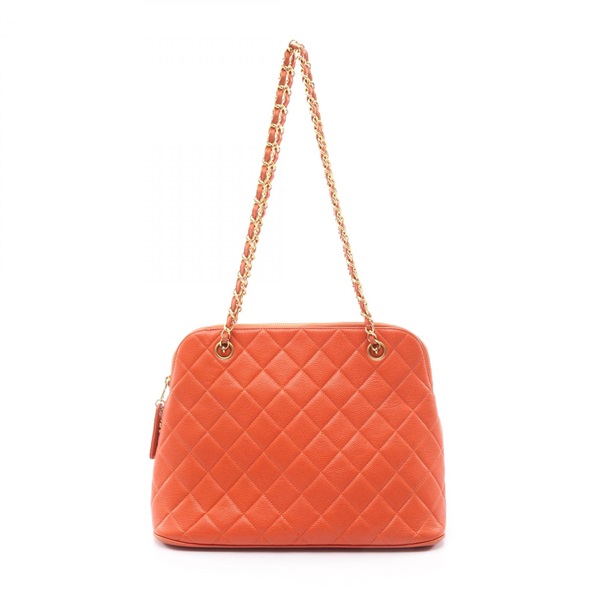 CHANEL Matelasse Chain Shoulder Bag Grained Calfskin leather Orange Used GHW CC