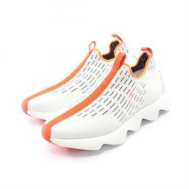 HERMES Eclair Sneakers Shoes Fabric White Black Orange Used mens size 42 1/2
