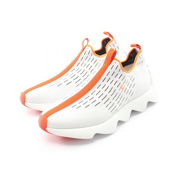 HERMES Eclair Sneakers Shoes Fabric White Black Orange Used mens size 42 1/2