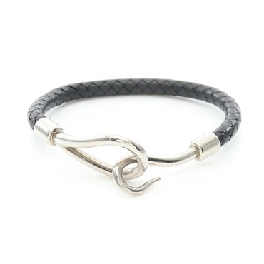 HERMES Jumbo Bracelet Stainless Steel leather SHW Black Used Women