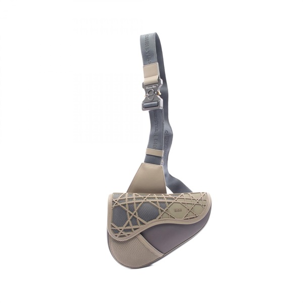 Christian Dior SADDLE saddle Waist bum bag Nylon leather Mesh Rubber Gray Beige