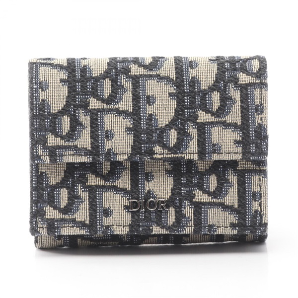 Christian Dior Oblique Jacquard Tri-fold wallet purse 2OBBC110YSE canvas Beige