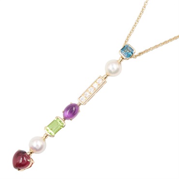 BVLGARI Allegra Multi Necklace 18KYG Yellow Gold Diamond Pearl Amethyst Used