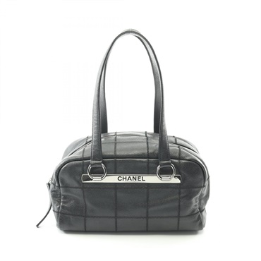 CHANEL Chocolate bar Shoulder Bag Grained calf leather Black Used Women SHW CC