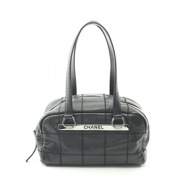 CHANEL Chocolate bar Shoulder Bag Grained calf leather Black Used Women SHW CC