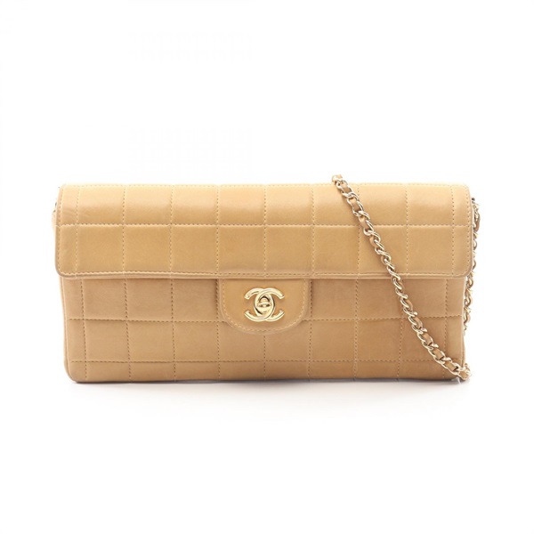 CHANEL Chocolate Bar Chain Shoulder Bag A15316 Lambskin Beige GHW Used Women CC