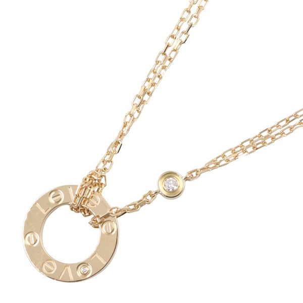 CARTIER Love Circle Necklace Pendant 2P Diamond 18KYG Yellow Gold Used women