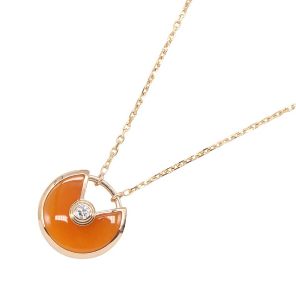CARTIER Amulette Camelian Diamond Necklace 18KPG Pink Rose Gold Used women