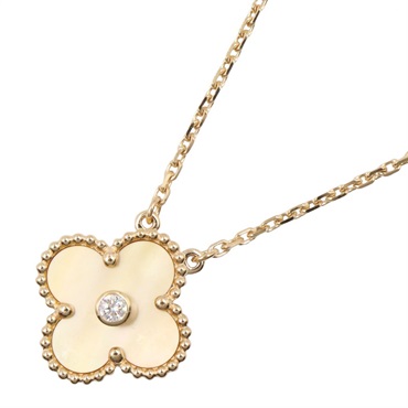 Van Cleef & Arpels Vintage Alhambra Diamond Necklace 18KYG Gold Mother of Pearl